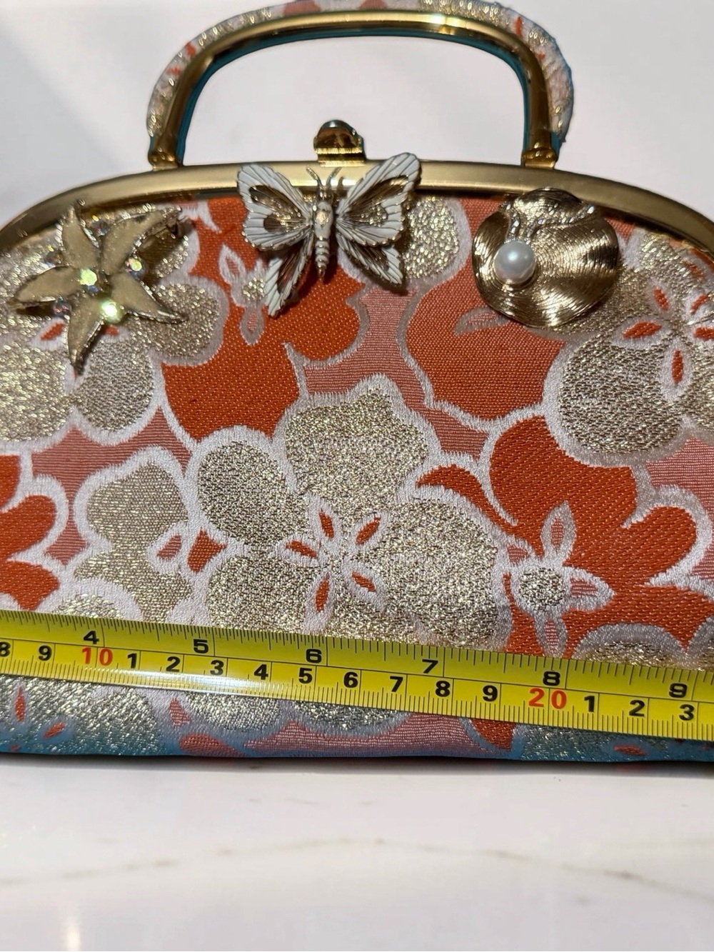 Banana Republic Vintage Floral Metallic Brocade Clutch Bag with vintage brooches - Picture 6 of 10